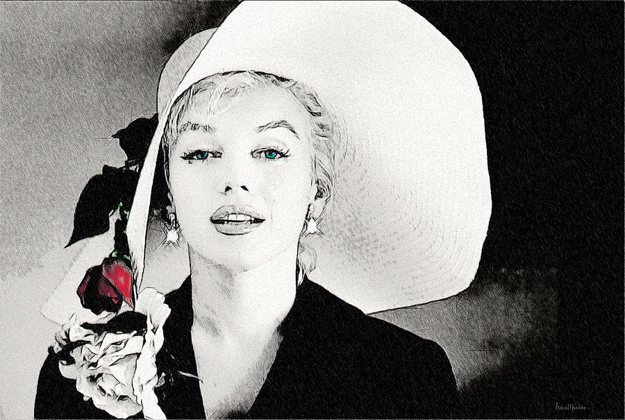 900x605 Large White Hat Marilyn Monroe - Monroe Sketch