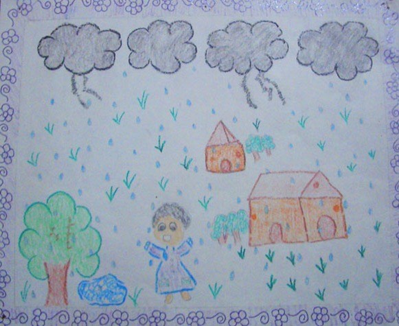 581x475 Five Best Drawings Of Rain By Children Of Taiyyebiyah School - Monsoon Sketches