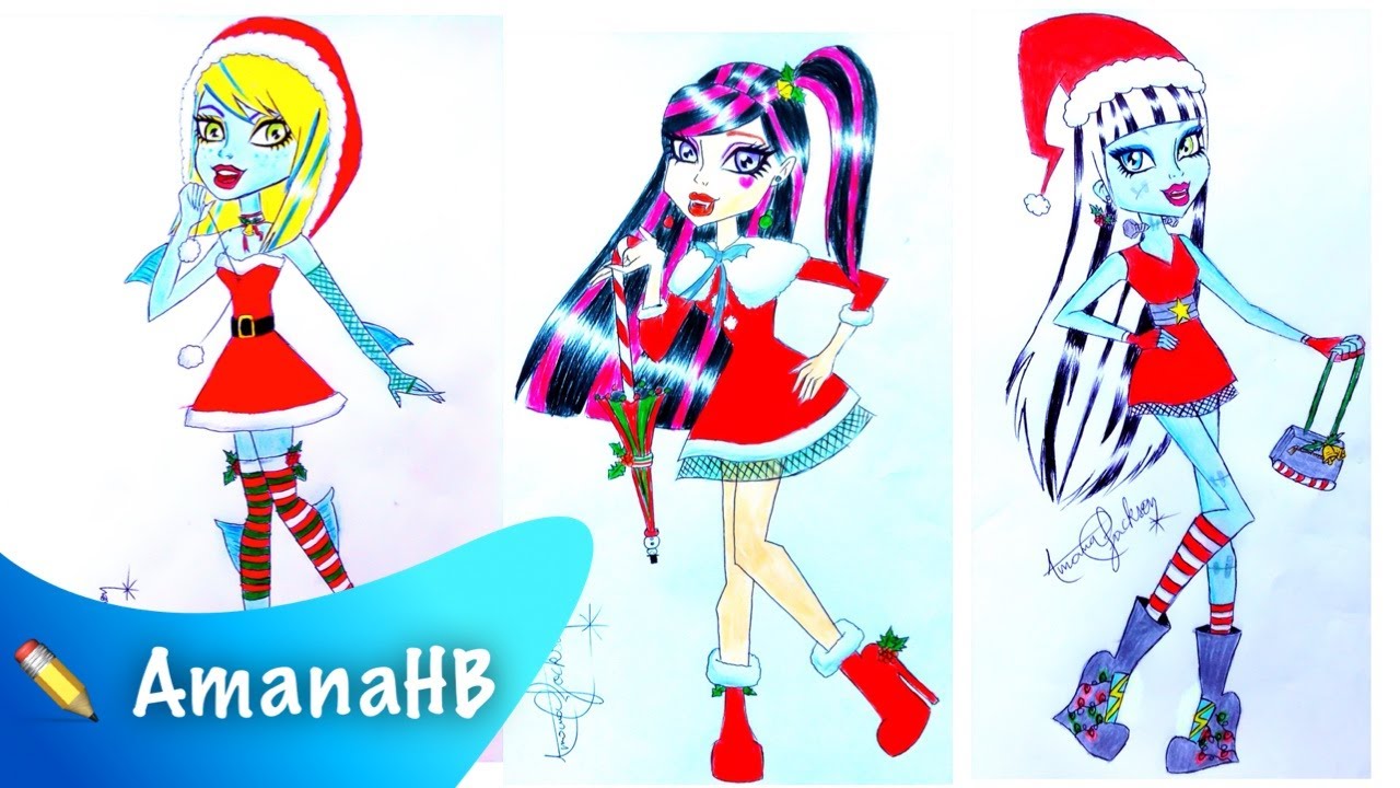 1280x720 Drawings Of Monster High Girls With Christmas Clothes - Monster High Sketches