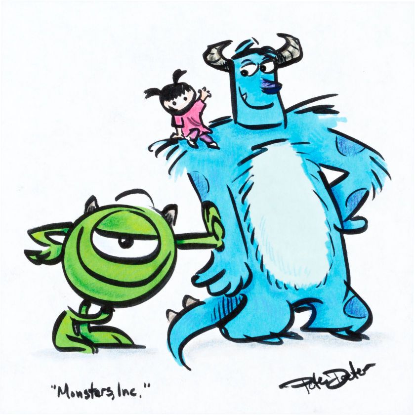 840x840 Monsters, Inc. Sully, Mike Wazowski, And Boo Sketch By Peter - Monster Inc Sketch
