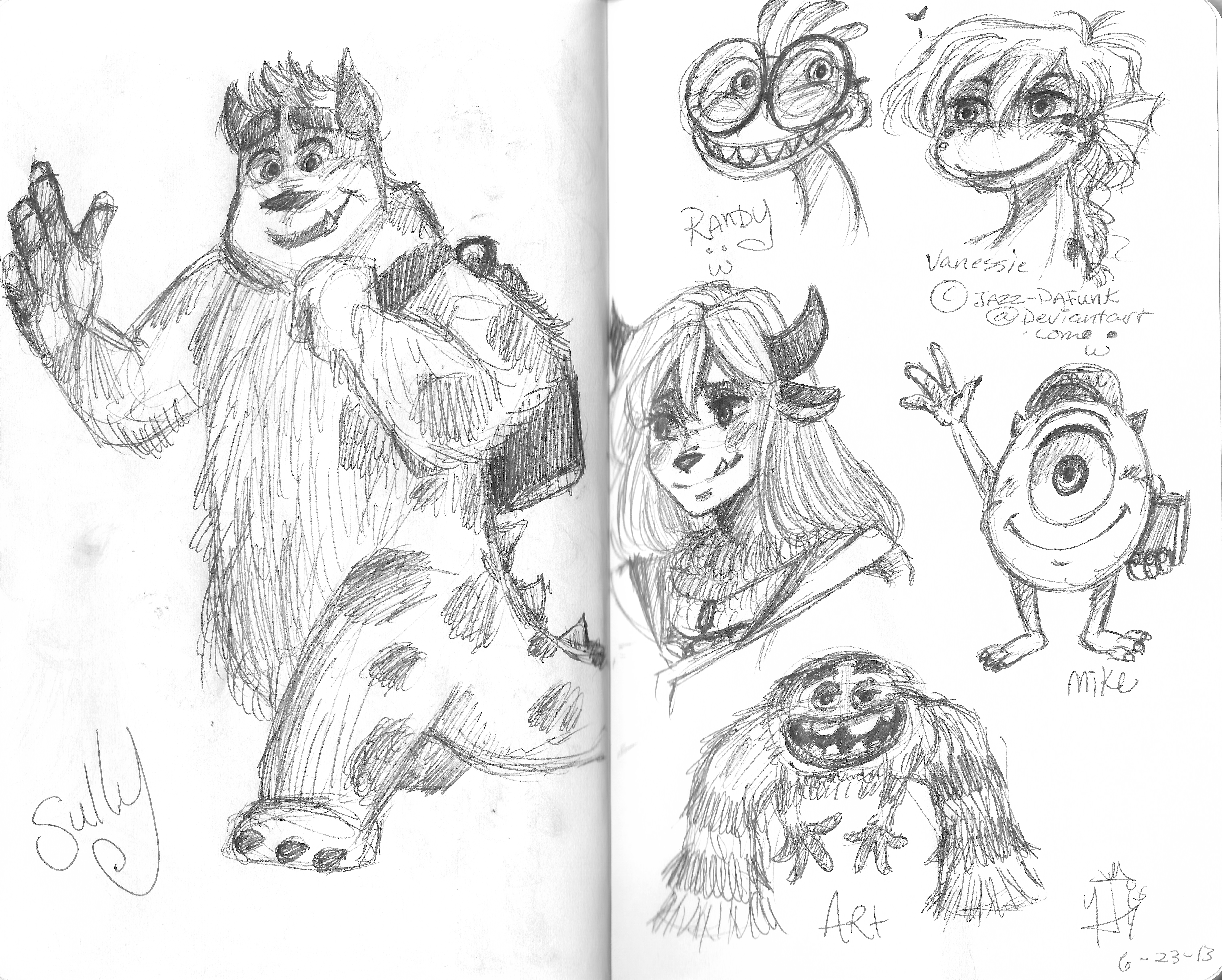 6074x4872 Monsters University Sketches Part 1 By Princessofdisney27 On - Monster Inc Sketch