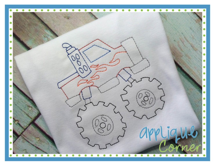 742x573 Applique Corner Applique Design Monster Truck Sketch Embroidery Design - Monster Truck Sketch