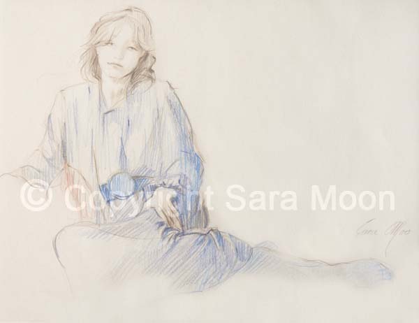 600x462 Original Sara Moon Pencil Drawing Pencil Sketch 25 For Sale - Moon Pencil Sketch