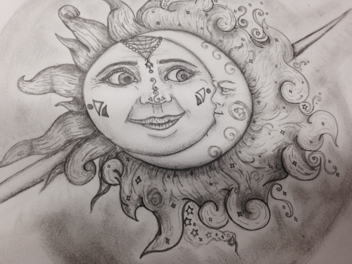500x375 Sun Amp Moon Pencil Sketch Drawing Moon Illustration - Moon Pencil Sketch