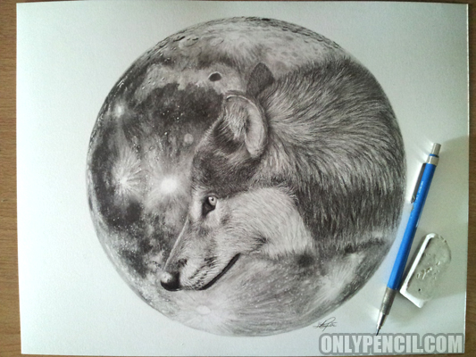 533x400 Wolf Moon - Moon Pencil Sketch
