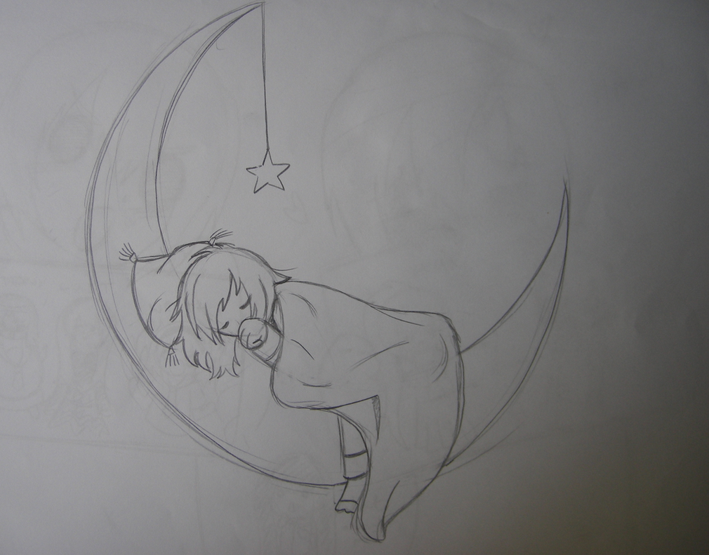 1010x791 Dreaming On The Moon (Pencil Sketch) By Pencilbeatspaper - Moon Pencil Sketch