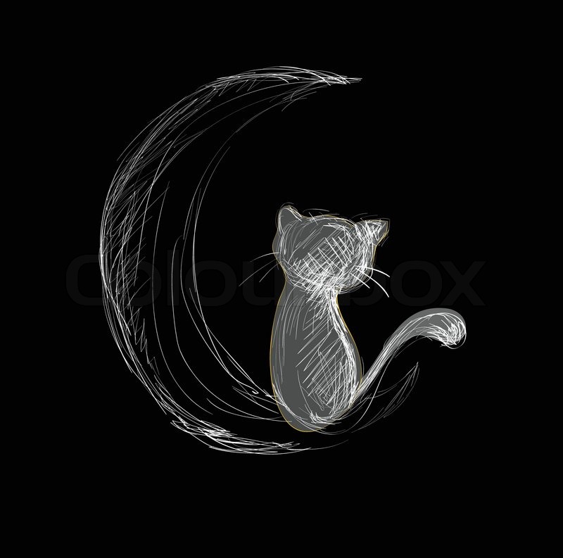800x793 Cat On Moon Hand Drawn Sketch Stock Vector Colourbox - Moon Sketch