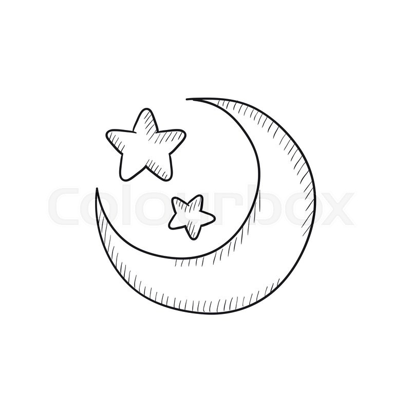 800x800 Moon And Stars Vector Sketch Icon Isolated On Background. Hand - Moon Sketch