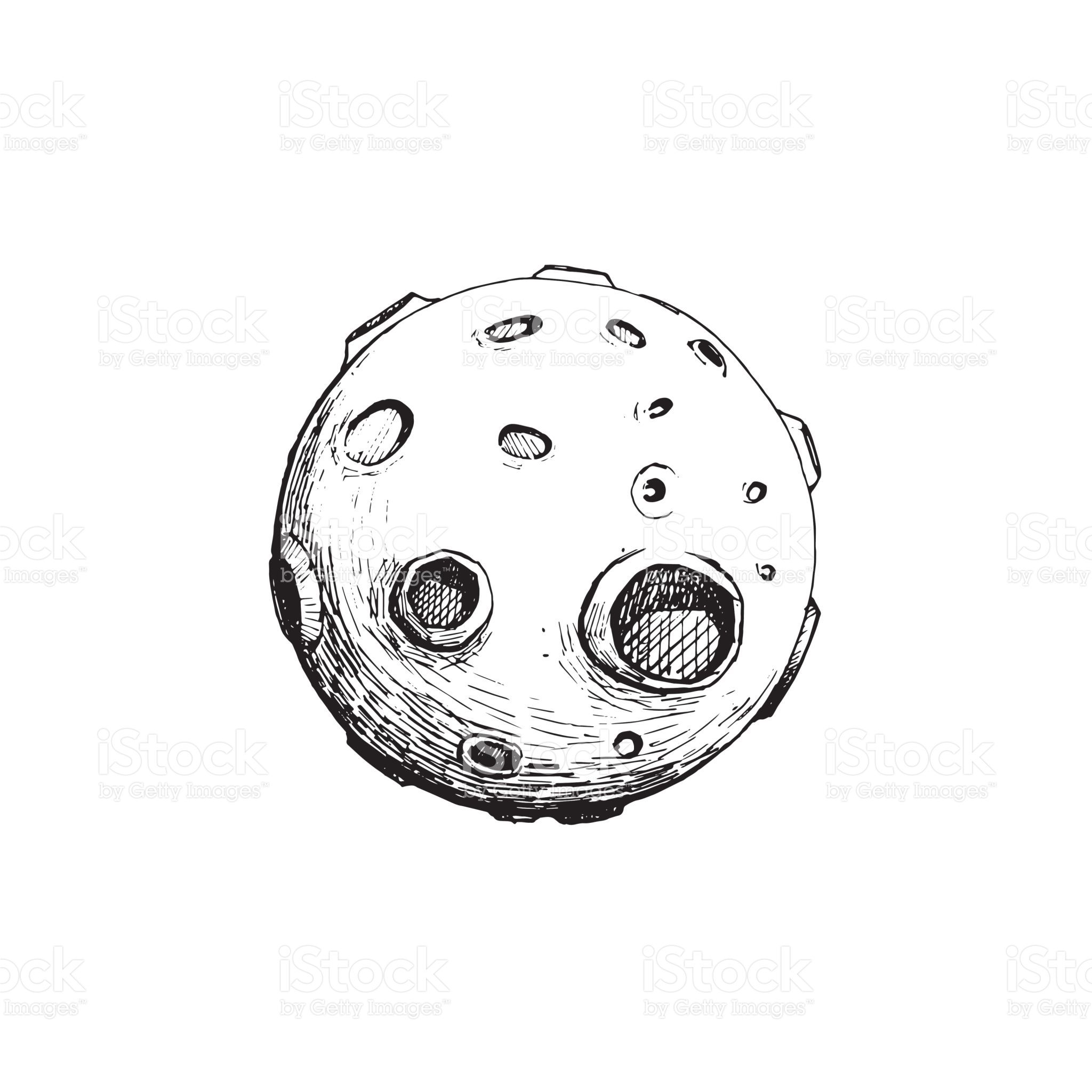 2048x2048 Full Moon With Craters. Vector Illustration Hand Draw. Line Art - Moon Sketch