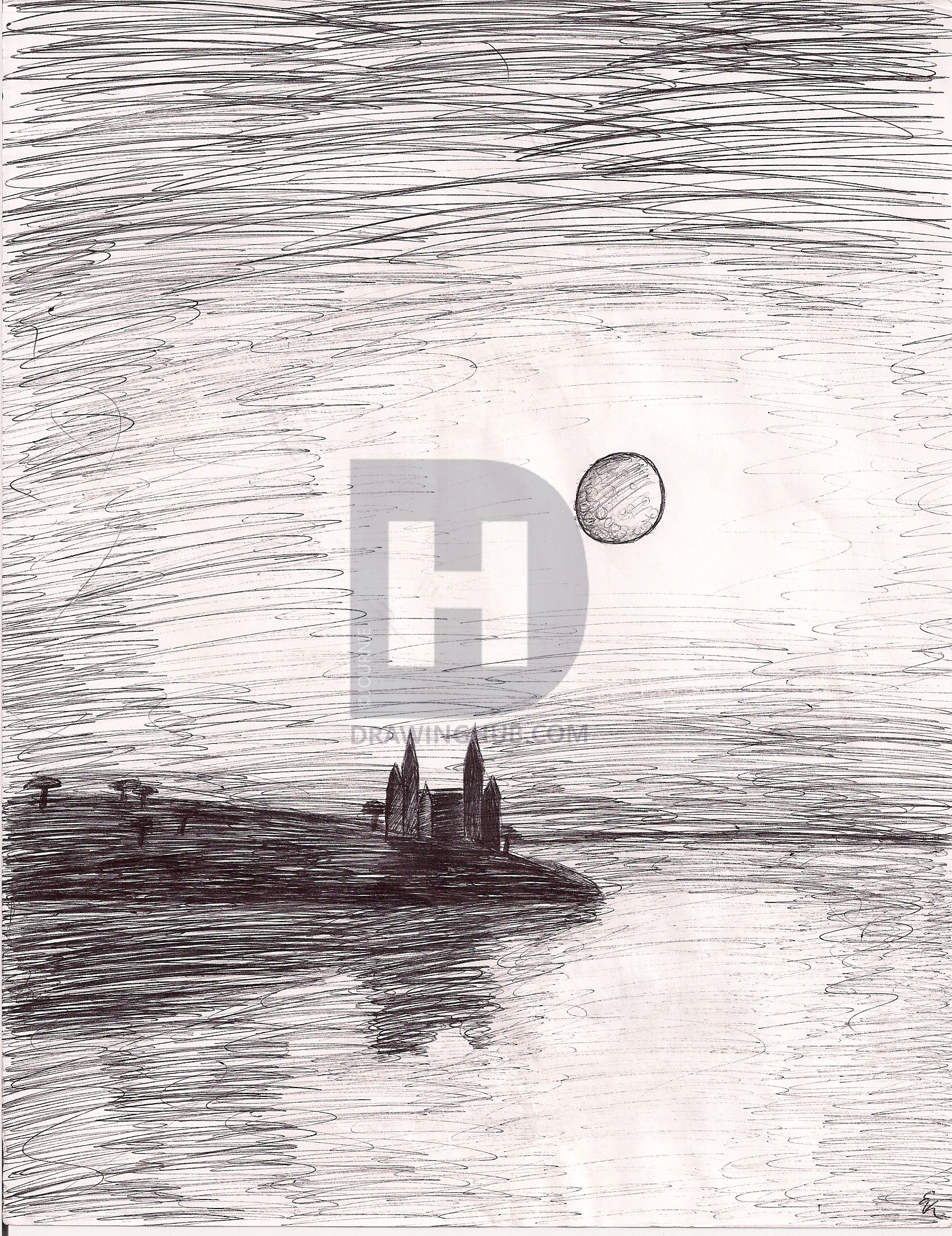 1699x2205 Moonlight Sketch With Pen Drawing By Journie Drawinghub - Moonlight Sketch