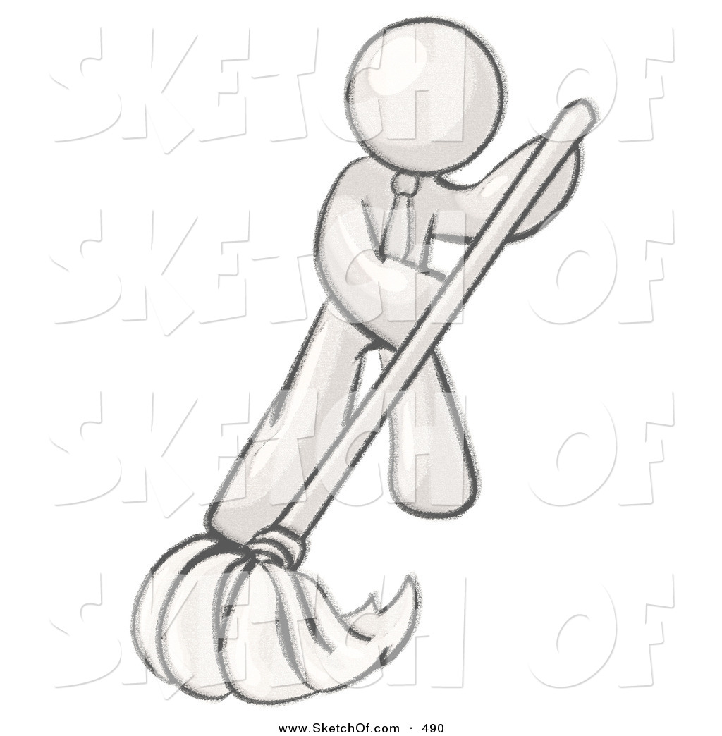 1024x1044 Drawing Of A Sketched Design Mascot Person Wearing A Tie, Using A - Mop Sketch