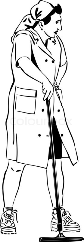 279x800 Sketch Of A Woman With A Mop Cleaner Stock Photo Colourbox - Mop Sketch