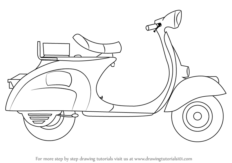 800x565 Learn How To Draw A Scooter (Two Wheelers) Step By Step Drawing - Moped Sketch
