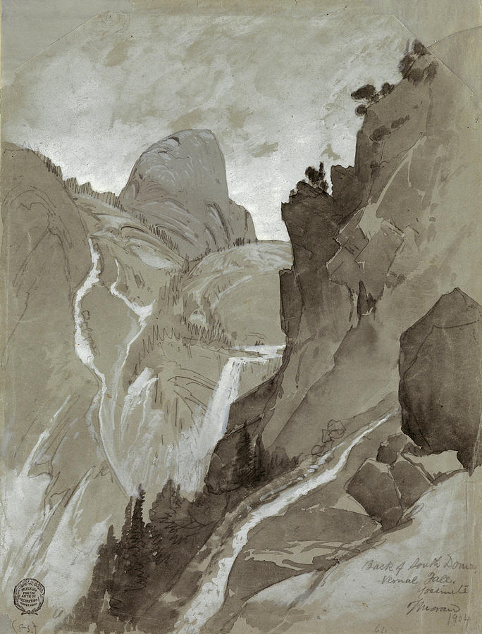 684x900 Vernal Falls, Yosemite, 1904 Drawing By Thomas Moran - Moran Sketch