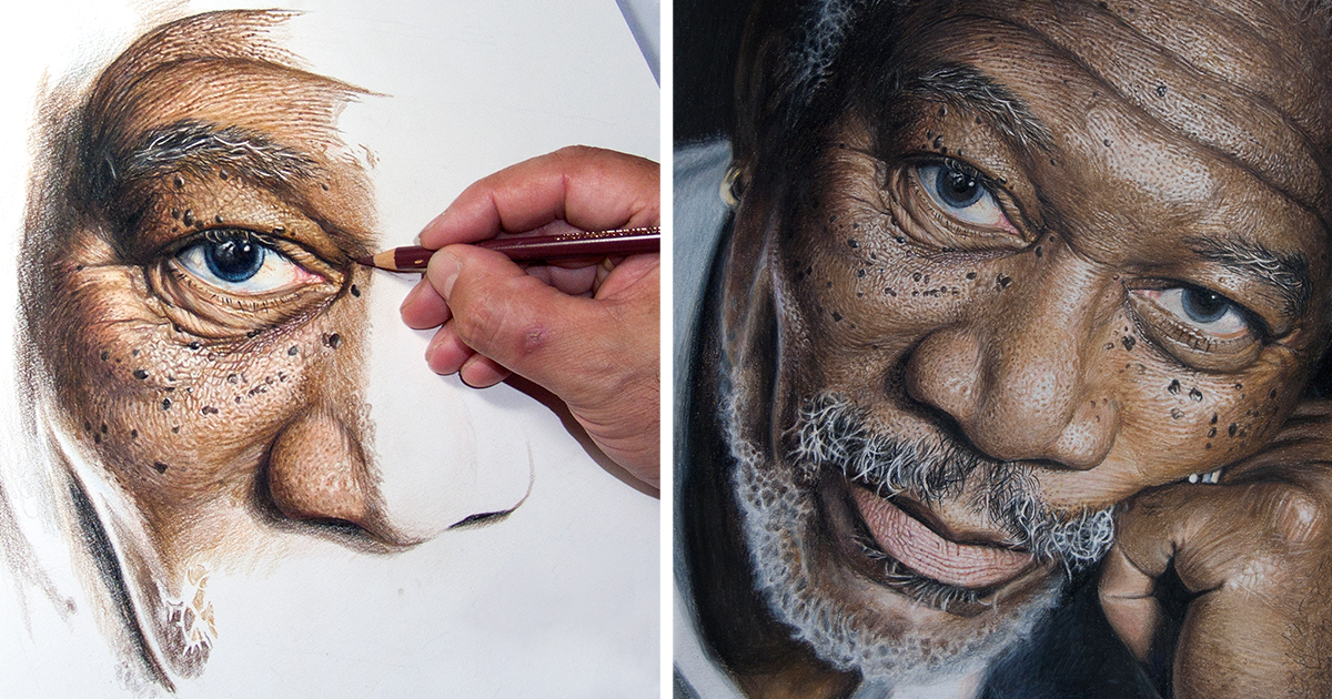 1200x630 My 50 Hour High Detail Drawing Of Morgan Freeman In Color Pencils - Morgan Freeman Sketch