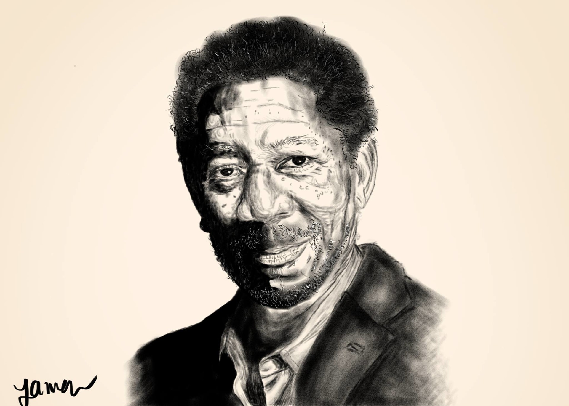 1920x1371 Yamen Taha - Morgan Freeman Sketch