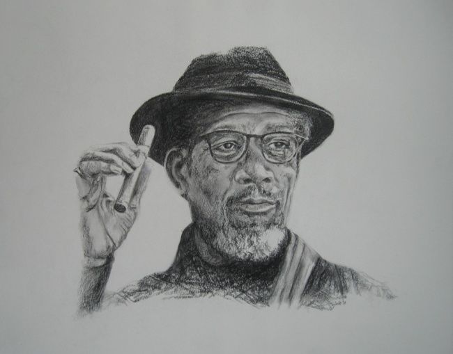 650x509 Morgan Freeman Drawing In Charcoal (Joie) - Morgan Freeman Sketch