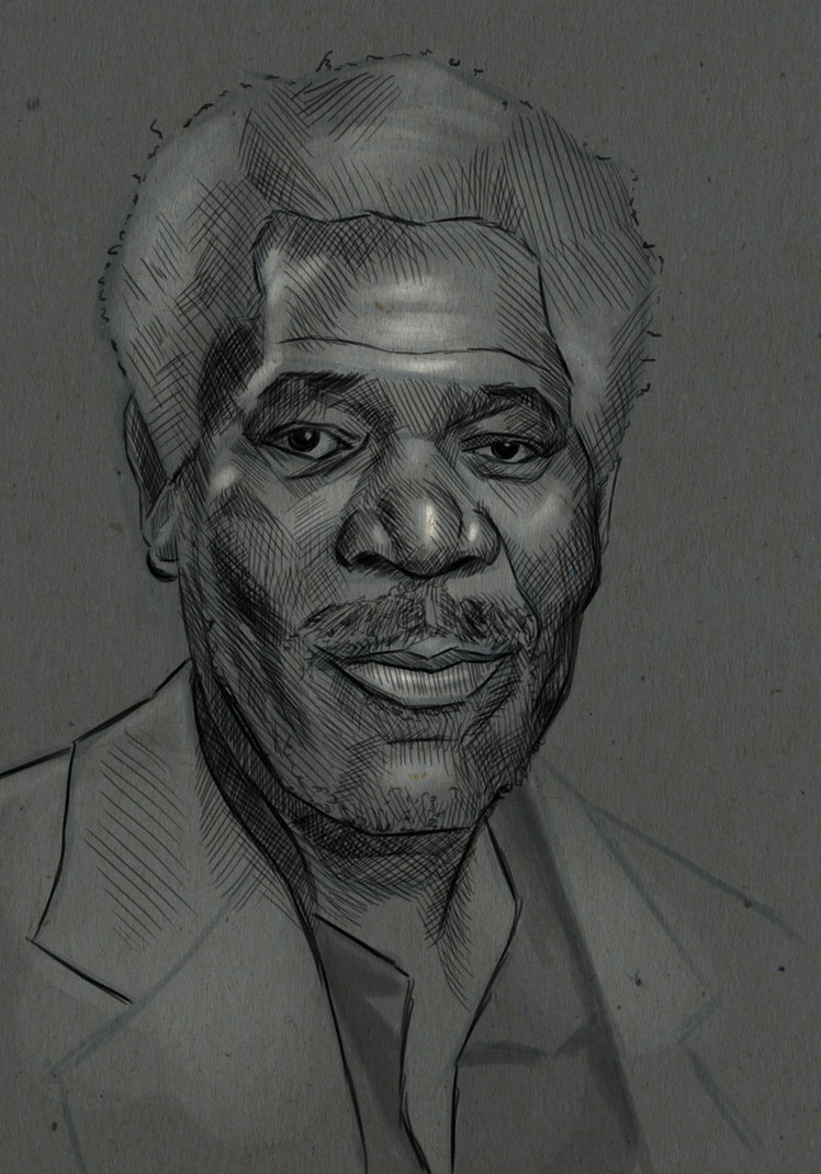 748x1069 Sketch Of Morgan Freeman - Morgan Freeman Sketch