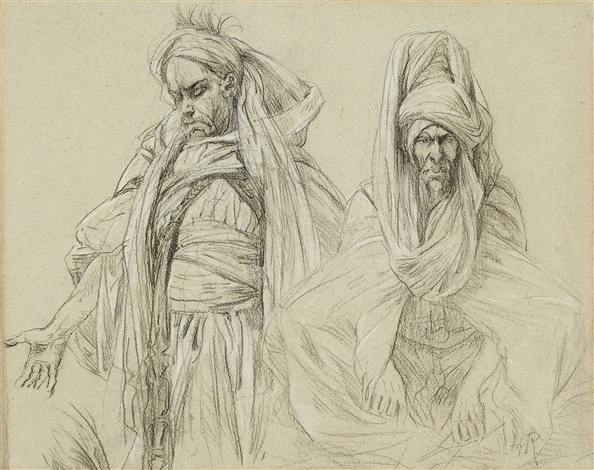 594x470 Study Of Two Moroccan Men By Henri Regnault On Artnet - Moroccan Sketch
