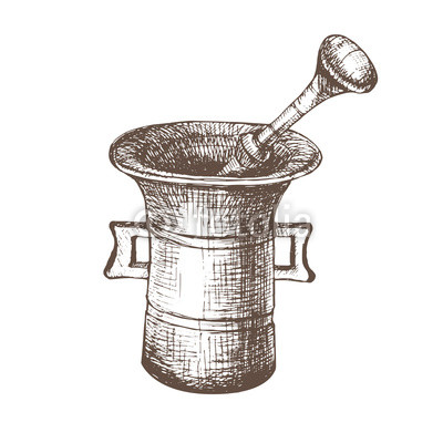 400x400 Mortar. Black And White Sketch Vector Illustration With Sketch - Mortar And Pestle Sketch