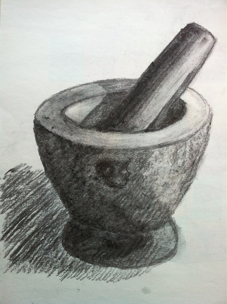765x1024 Pestle And Mortar Charcoal Sketch 2003. Luke Barnard - Mortar And Pestle Sketch