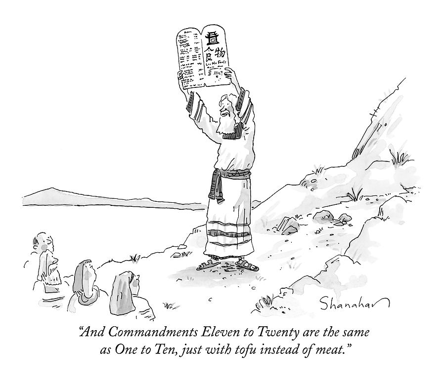 900x774 Moses Holds Up Two Tablets With Chinese Written Drawing By Danny - Moses Sketch