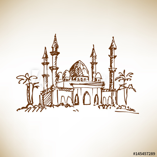 500x500 Hand Drawn Mosque. Sketch, Vector Illustration. - Mosque Sketch