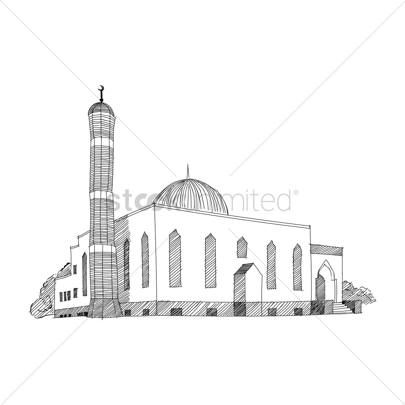 1300x1300 Mosque Vector Image - Mosque Sketch
