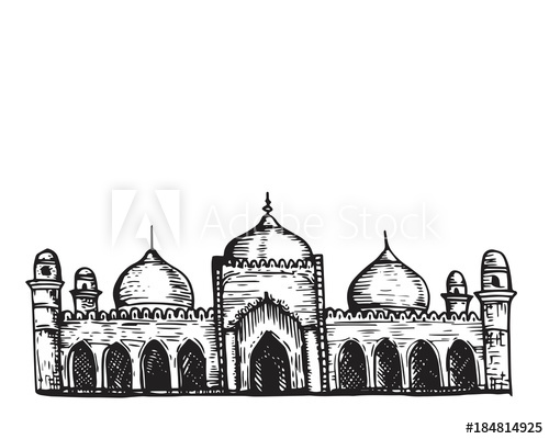 500x400 Vintage Hand Drawing Islamic Mosque Sketch Building - Mosque Sketch