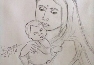300x210 Mother And Baby Pencil Drawings Mother Baby Pencil Drawing - Mother And Baby Pencil Sketch