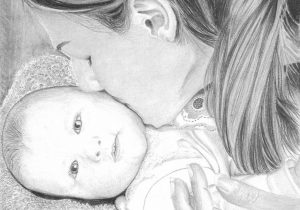 300x210 Mother Child Paintings Drawings Mom And Baby Pencil Drawing Ma And - Mother And Baby Pencil Sketch