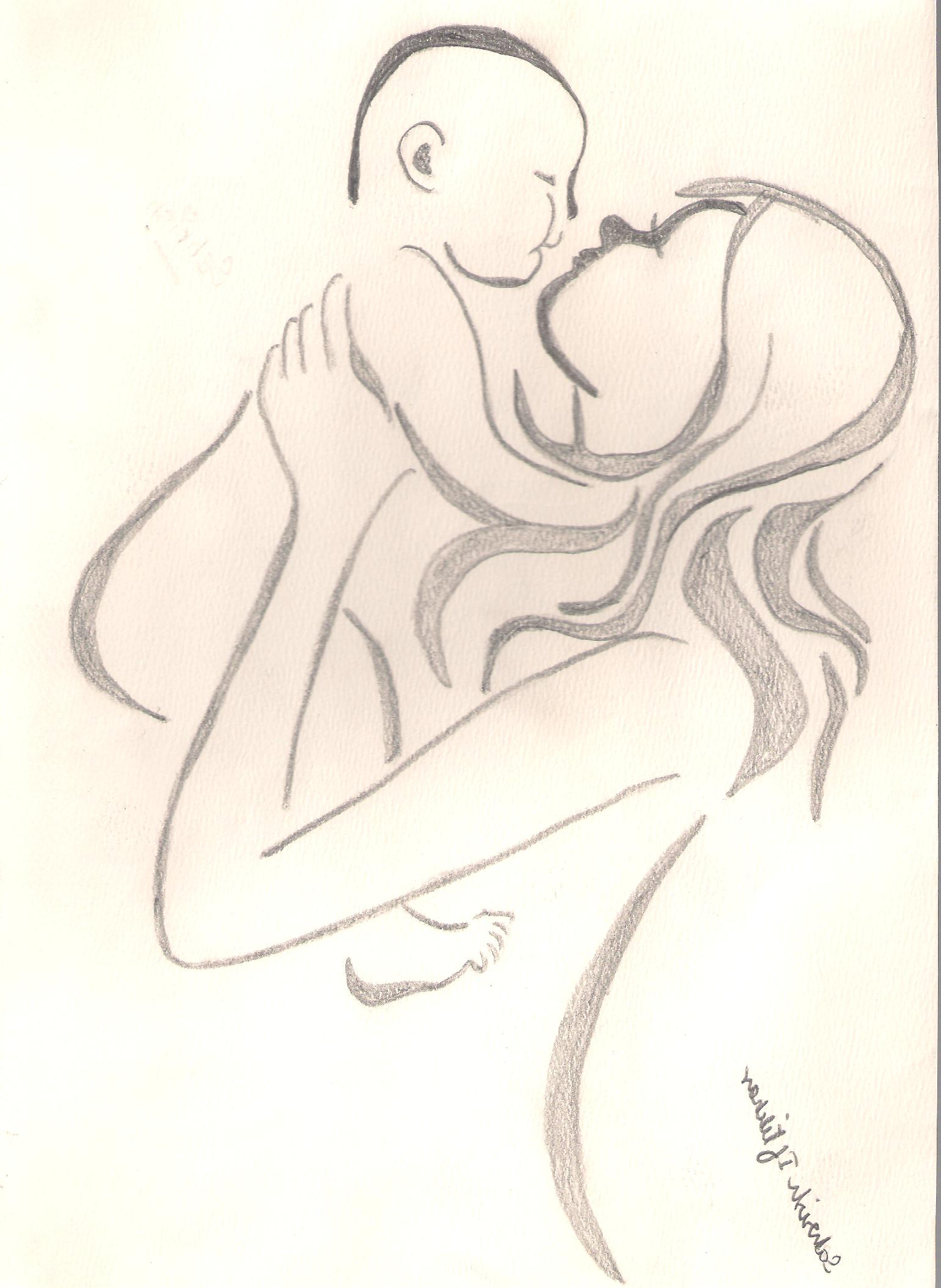 1534x2100 Pencil Drawing Of A Mother And Child - Mother And Baby Pencil Sketch
