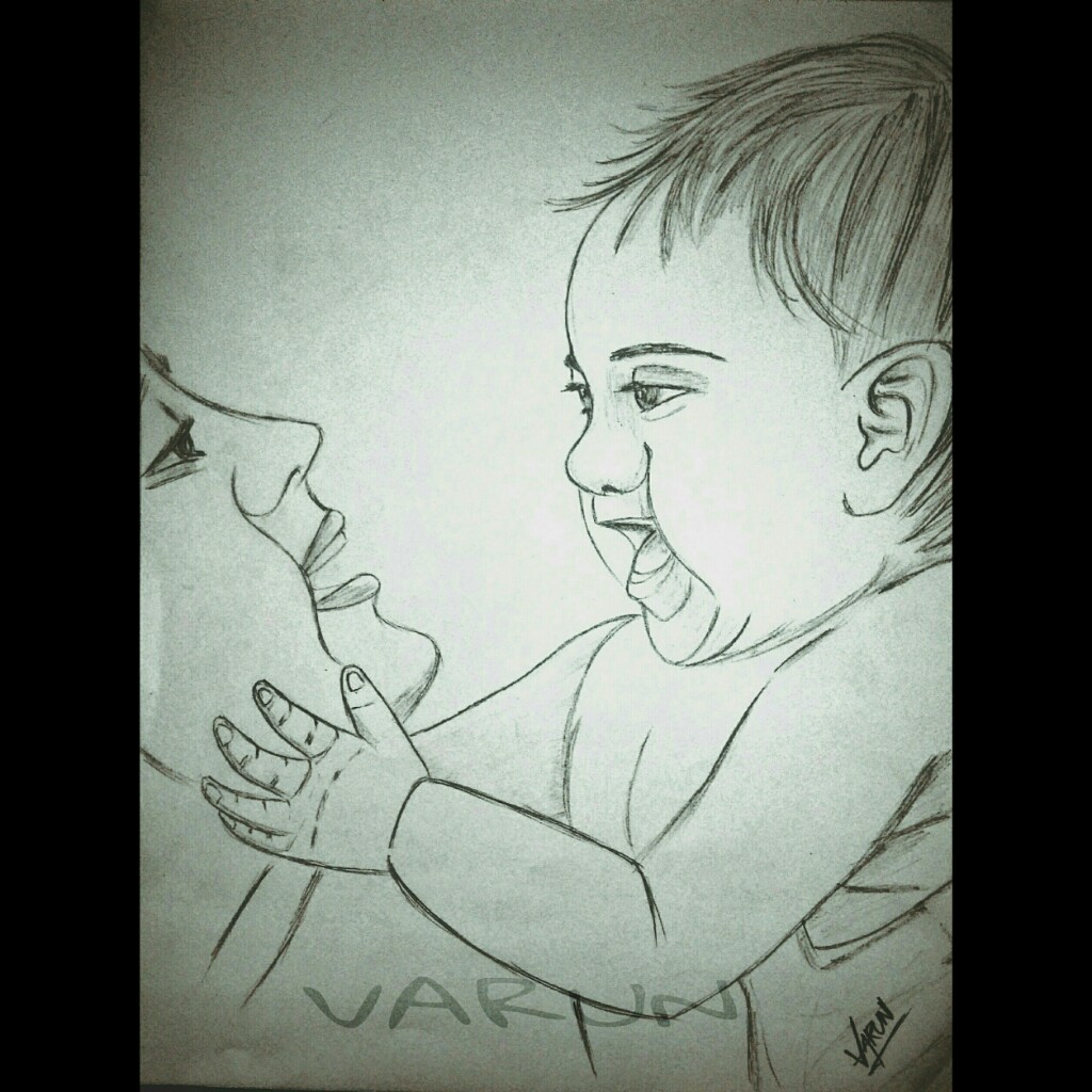 1024x1024 Mother Baby Love Cute Sketch Pencil Art - Mother And Baby Pencil Sketch