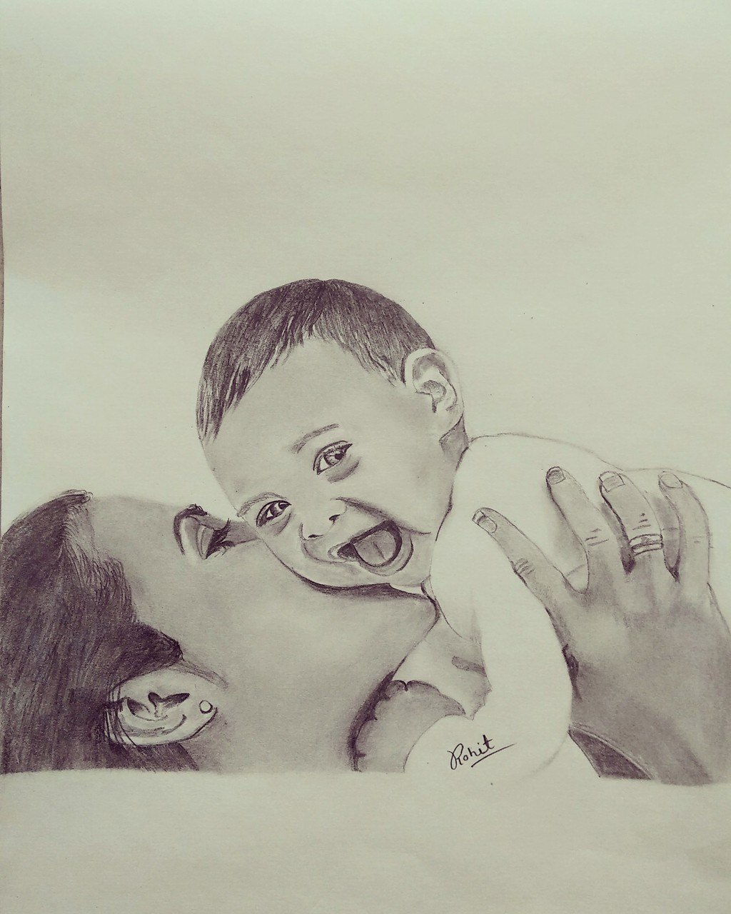 1024x1280 Buy Pencil Sketch Of Mother And Child Handmade Painting By Rohit - Mother And Child Sketch