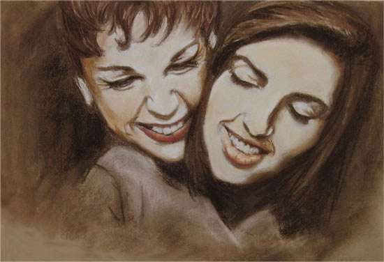 550x376 Liza Minnelli And Judy Garland Sketch - Mother And Daughter Sketch
