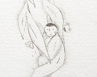 340x270 Mother Baby Sketch Etsy - Mother Baby Sketch