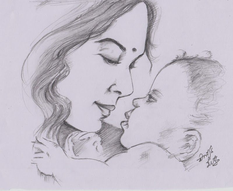 800x656 My Pencil Drawing Of Indian Mother. Portraits - Mother Baby Sketch