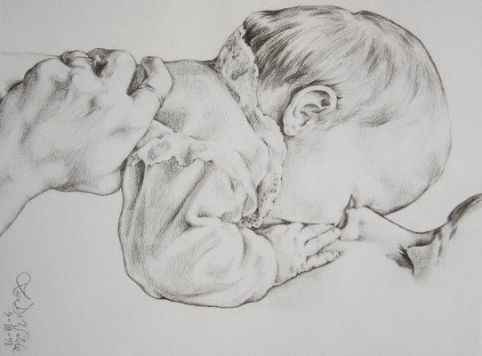 542x400 Baby With Mom Mom Kisses Baby - Mother Baby Sketch