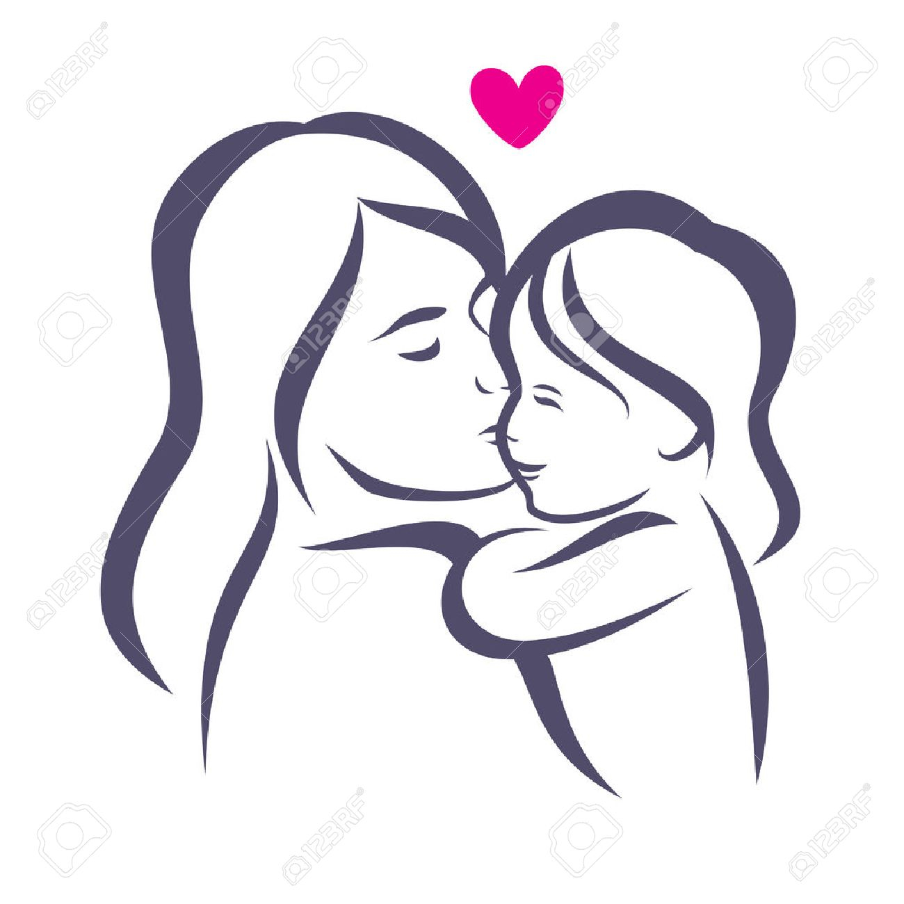 1300x1300 Mother Child Love Sketch Mother And Daughter Stylized Vector - Mother Child Sketch