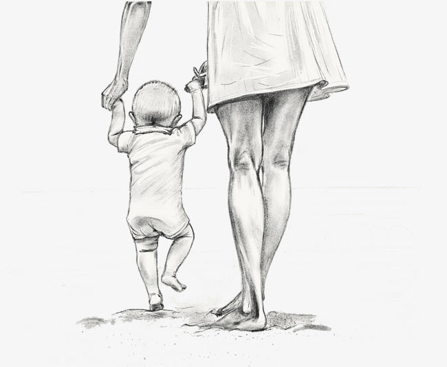 650x534 Mother Holding A Child Walking Hand Drawn Sketch, Walking Clipart - Mother Child Sketch