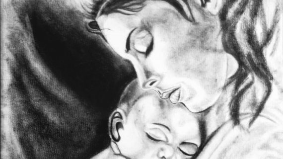 570x320 Mother With Child Drawing Mother Child Sketch Pencil Wallpaper - Mother Child Sketch