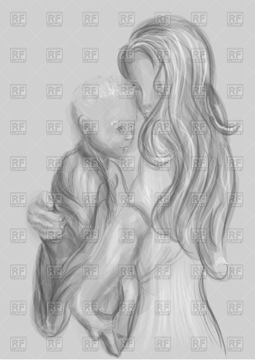 847x1200 Mother And Child, Sketch Of Mom And Child Vector Image Vector - Mother Child Sketch