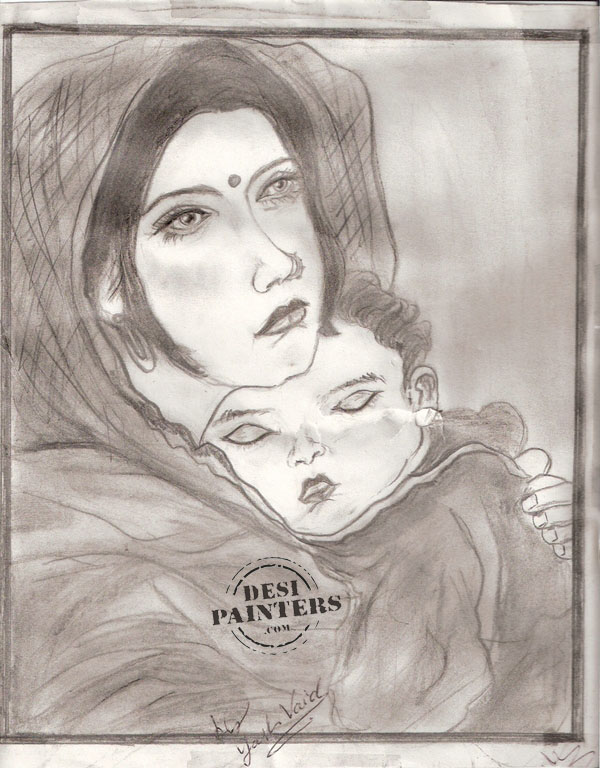 600x768 Pencil Sketch Of Mother And Child - Mother Child Sketch