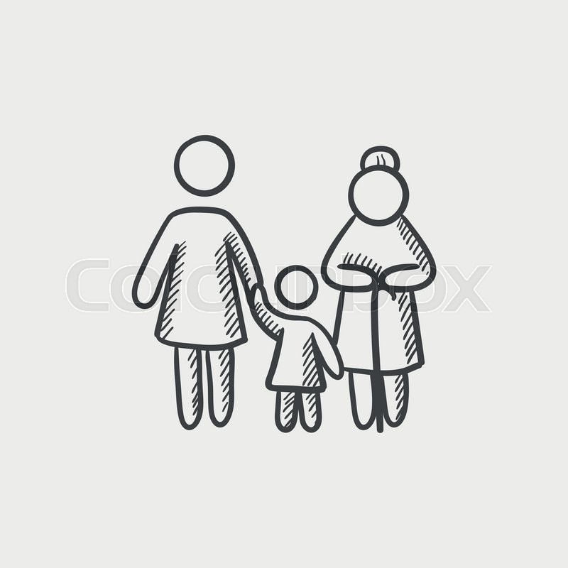 800x800 Mother, Daughter And Grandmother Sketch Icon For Web, Mobile And - Mother Daughter Sketch