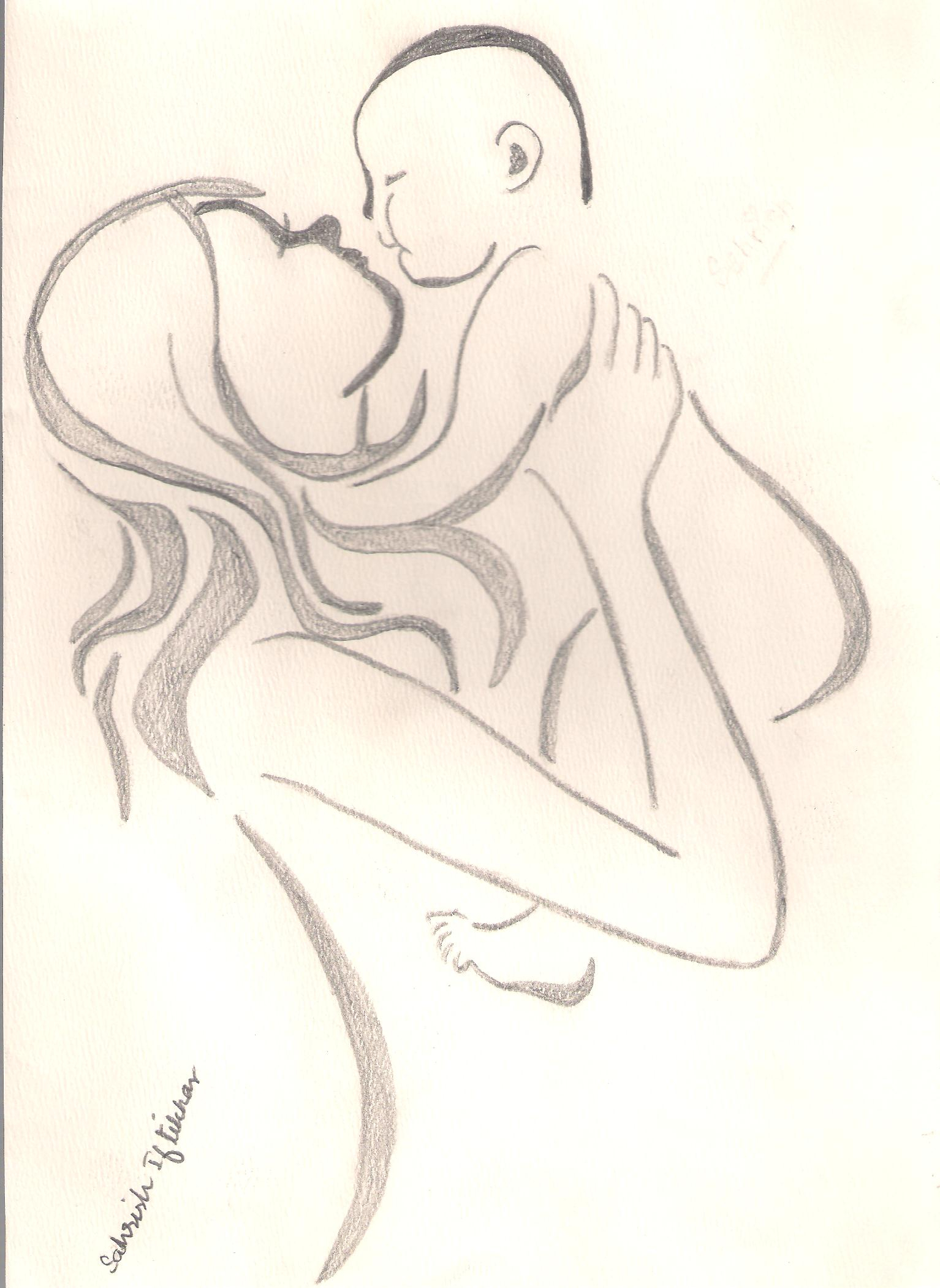 1534x2100 Pencil Art Of Mother Daughter Love Sketch Of A Mother With Baby - Mother Daughter Sketch