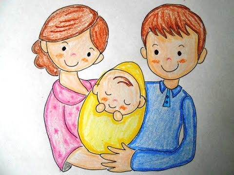480x360 How To Draw My Dad, Mom And Me (Easy Way Drawing) - Mother Father And Baby Sketch