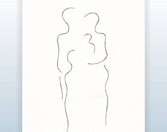 340x270 Family Sketch. Mother Father, Baby And Child. Abstract Minimalist - Mother Father And Baby Sketch