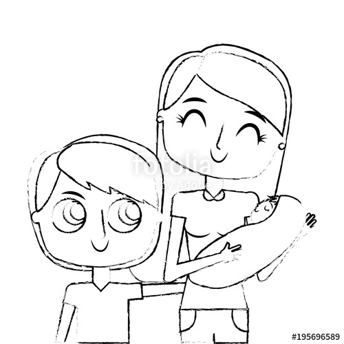 500x500 Cute Mother Holding Her Baby And Son Child Vector Illustration - Mother Holding Baby Sketch