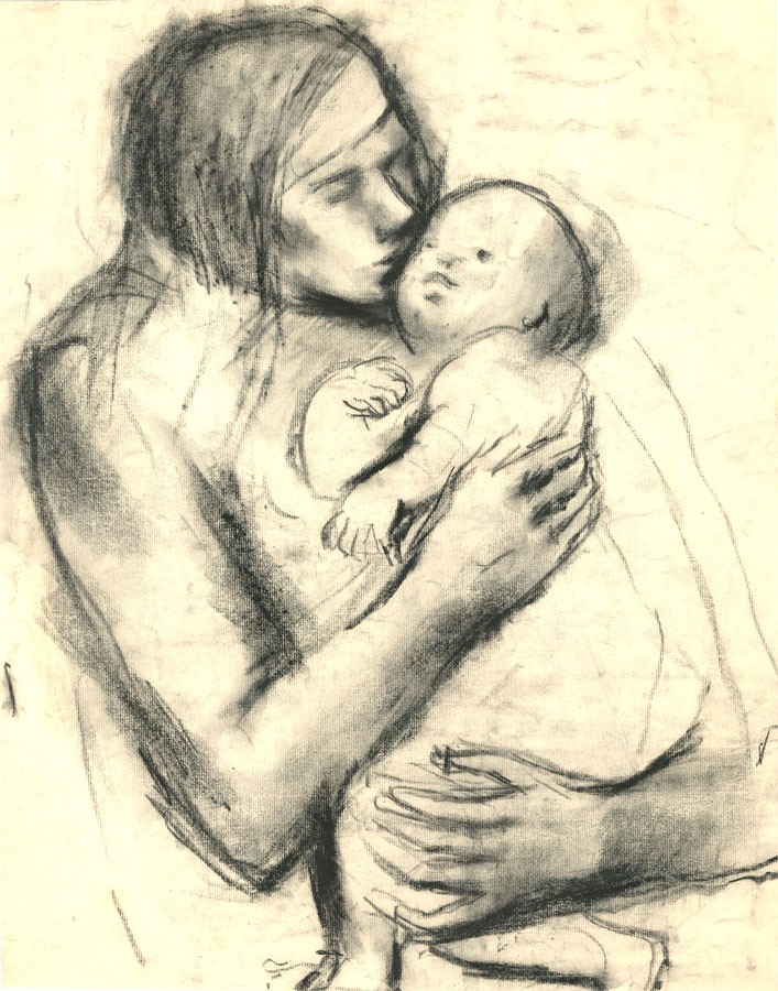 707x900 Barbara Dorf - Mother Holding Baby Sketch