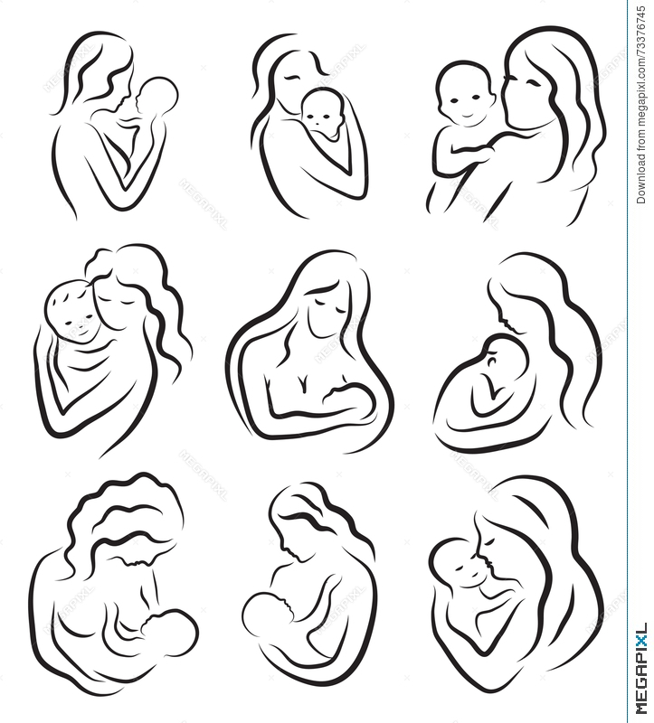 723x800 Set Silhouette Sketch Mother And Child, Mother Holding A Baby - Mother Holding Child Sketch